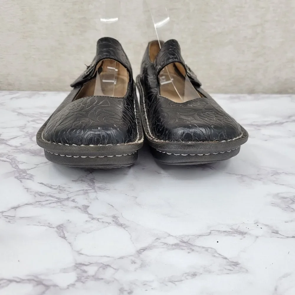 Alegria Paloma Black Rose Embossed Mary Jane Shoes Leather Women's Euro Size 39 - Picture 4 of 12